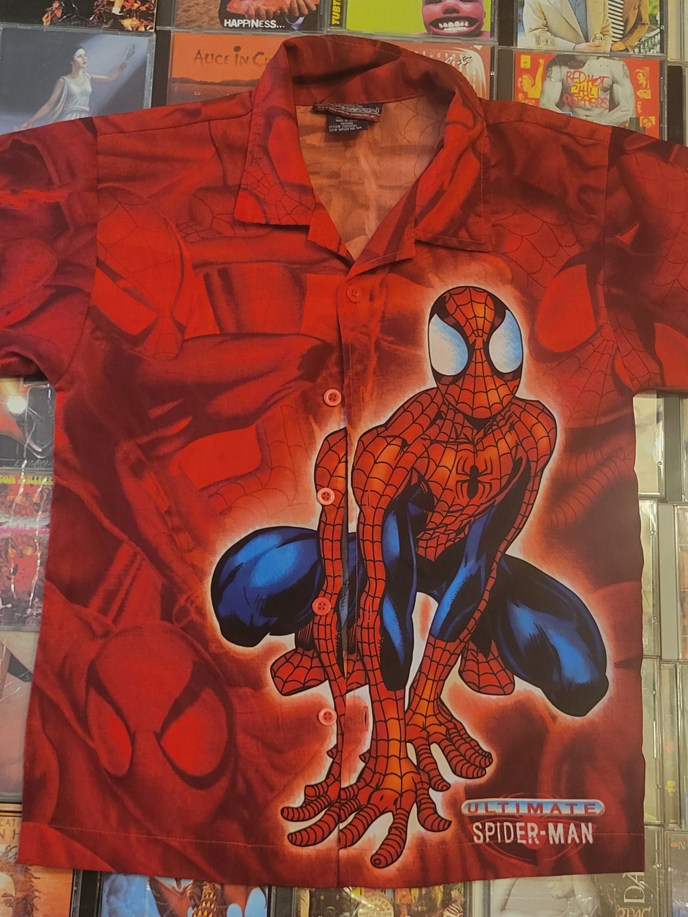 2002 Ultimate Spider-Man Red Graphic Button-Up Shirt